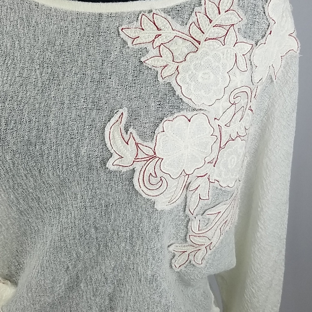 Anthropologie Akemi Kin women S Poet lace top‎ ivory gauze applique banded hem - Picture 3 of 7